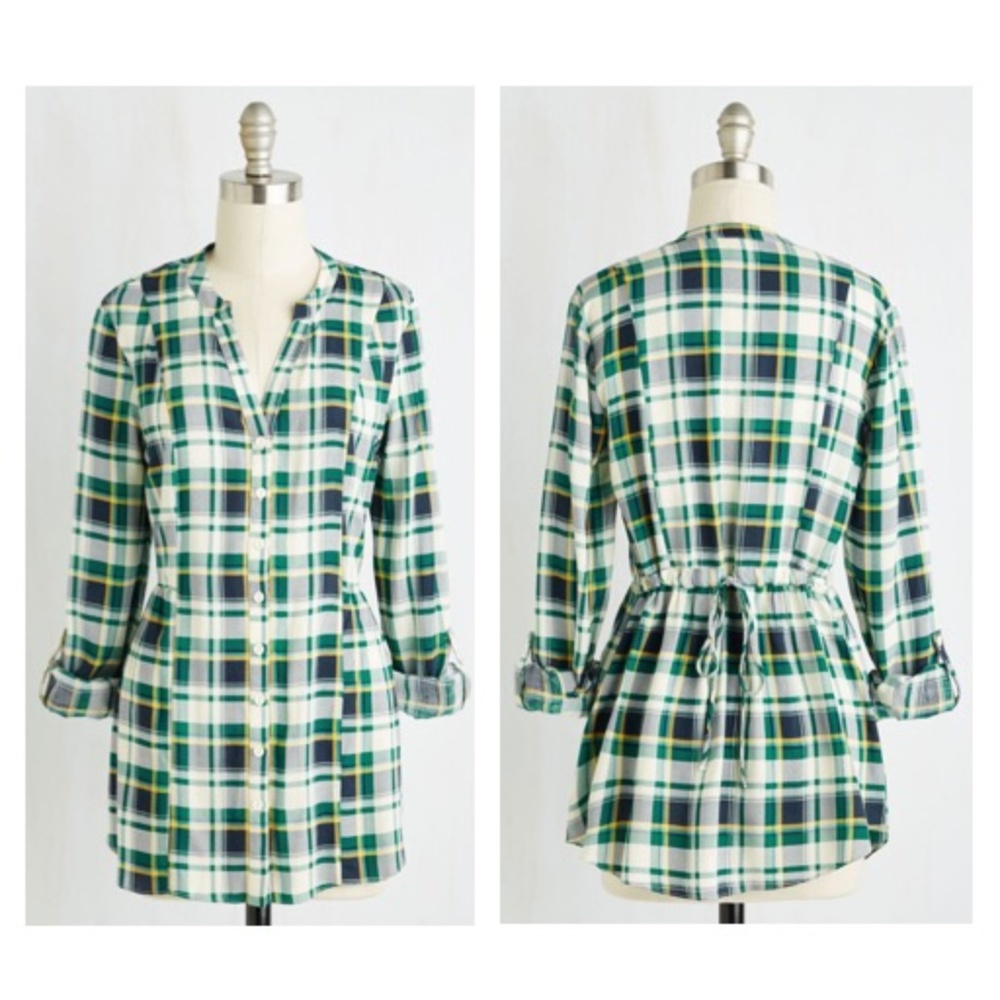 Modcloth Trusty Travel Top in Green Plaid